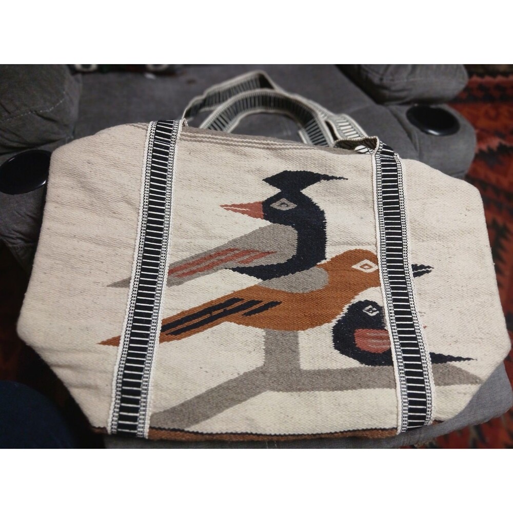 Vintage Southwest Bird Indian Wool  Duffel Bag  25" L 19" H Artesanias Lined